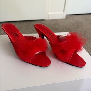 Ellie Vibrant Red Feathered Heels
